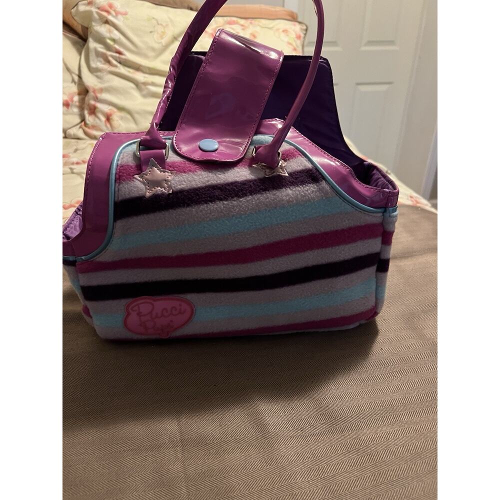 Pucci Pups Dog Cat Purple Blue Teal Lavender Striped Print Toy Pet Carrier